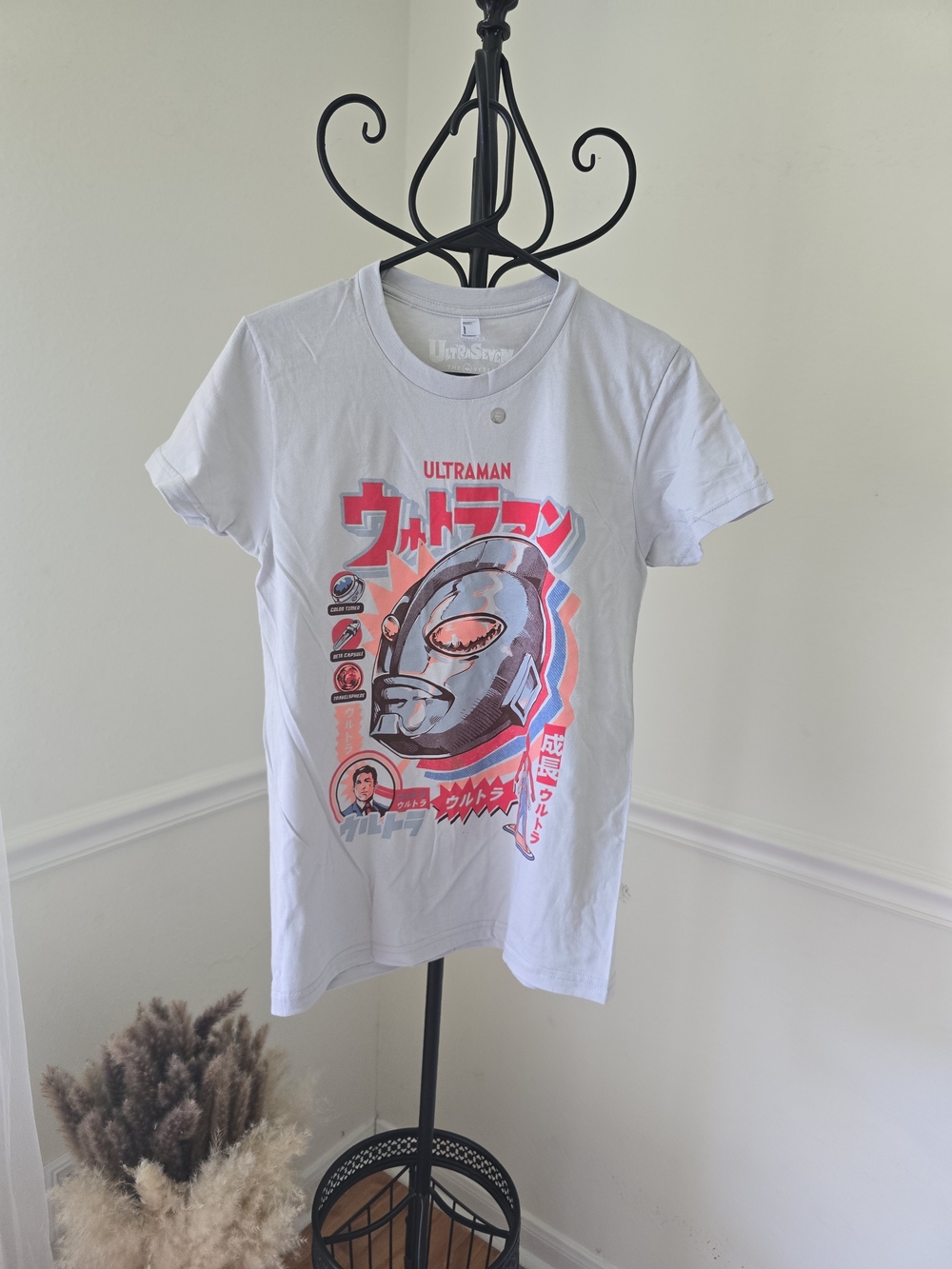 American Apparel White Ultraman Tee with Red & Blue Graphic
